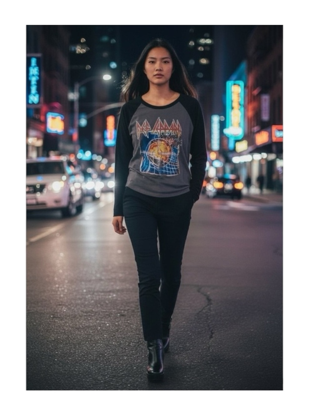 new Daydreamer 𓇽 Def Leppard Pyromania Raglan Rock Band Tee Shirt 𓇽 Graphite S - Picture 13 of 16